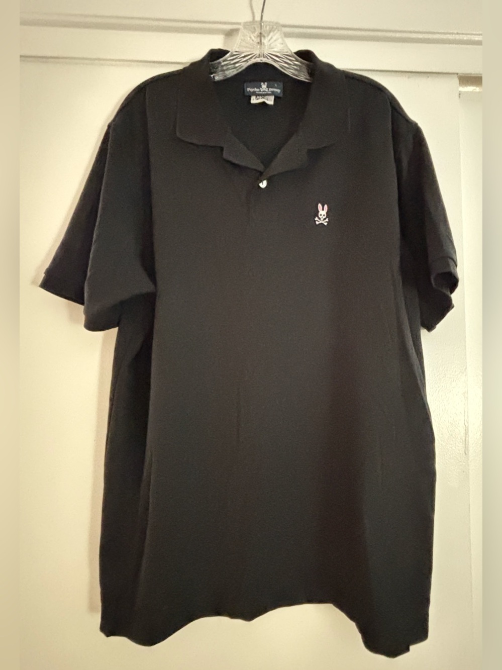Psycho Bunny Black Polo with Pink Logo Embroidery Size 7 XL MENS NWOT